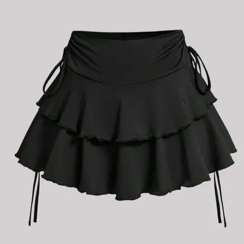 【Plus Size】 Solid Ruffle Trim Skirt, Casual Fashion Short Skirt for Daily Outdoor Wear, Women Plus Clothing for Spring Fall