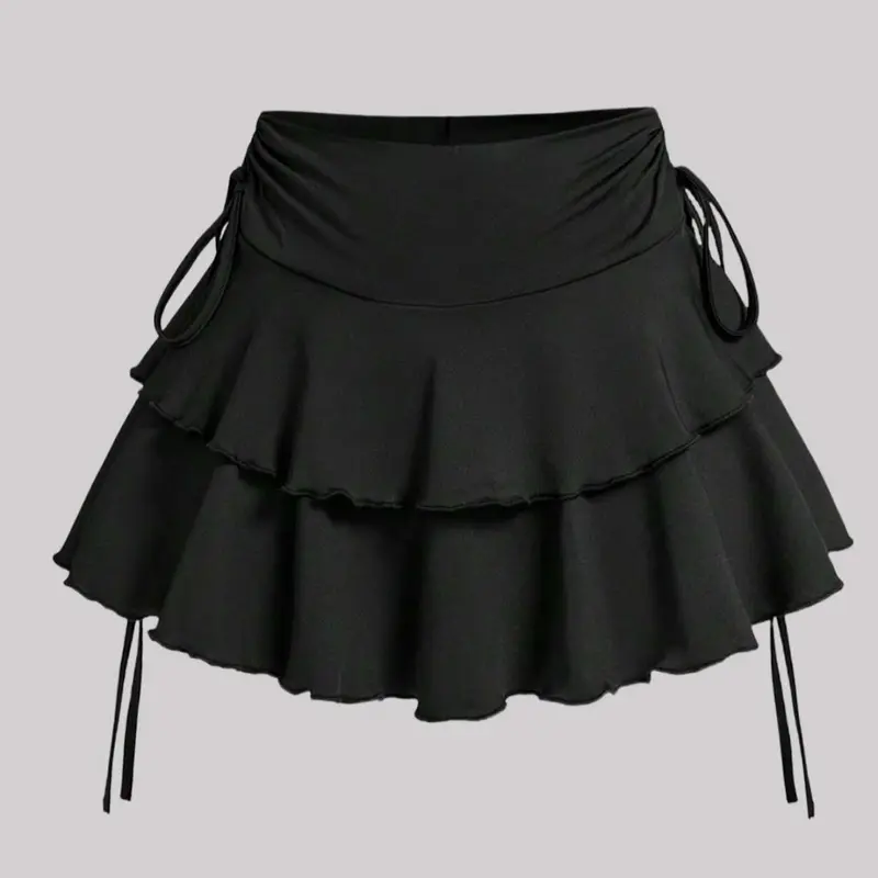 【Plus Size】 Solid Ruffle Trim Skirt, Casual Fashion Short Skirt for Daily Outdoor Wear, Women Plus Clothing for Spring Fall