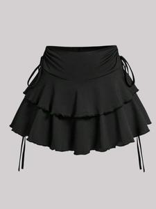 【plus size】 solid ruffle trim skirt, casual fashion short skirt for daily outdoor wear, women plus clothing for spring fall, casual sporty skirt