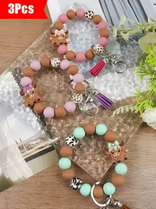 3pcs-Cute Farm Style Beaded Keychain Set, 3 Groups Morandi Colors, Soft and Skin-Friendly, Perfect Gift for Friends and Pet Lovers, Trendy Cute Stylish Keychain