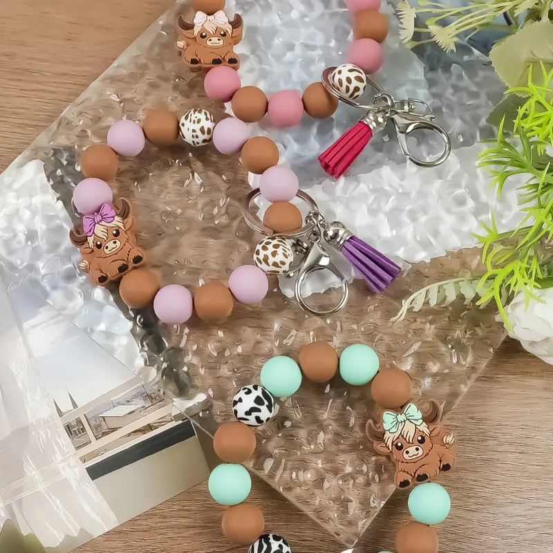 3pcs-Cute Farm Style Beaded Friendship Keychains Aesthetic Keychain Wristlet Set, 3 Groups Morandi Colors, Soft and Skin-Friendly, Perfect Gift for Friends and Pet Lovers