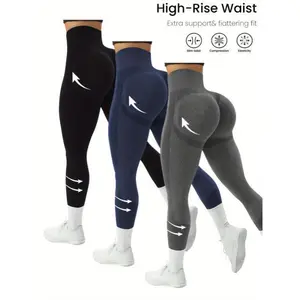 3-Pack High-Waisted Sports Leggings for Women – Polyamide Blend, Comfortable Stretch, Compression Tummy Control, Seamless—Ideal for Yoga and as a Base Layer Fitness Pant Gift