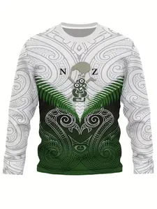 Men's Long Sleeve Round Neck T-Shirt, Maori Tattoo Design, Comfortable Casual Sweatshirt, Perfect for Spring & Fall, Unique Style