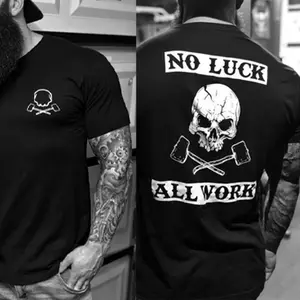 No Luck All Work Skull Print Men's T-Shirt, Top Menswear Cotton Tee Shirt, Unisex Fashion, Soft Fabric, ShortSleeve, Regular Fit, Casual Streetwear