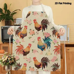 1PC 2D Flat Printed Vintage Rooster Floral Pattern Apron For Home Cooking, Kitchen Wear, And Cooking Enthusiasts
