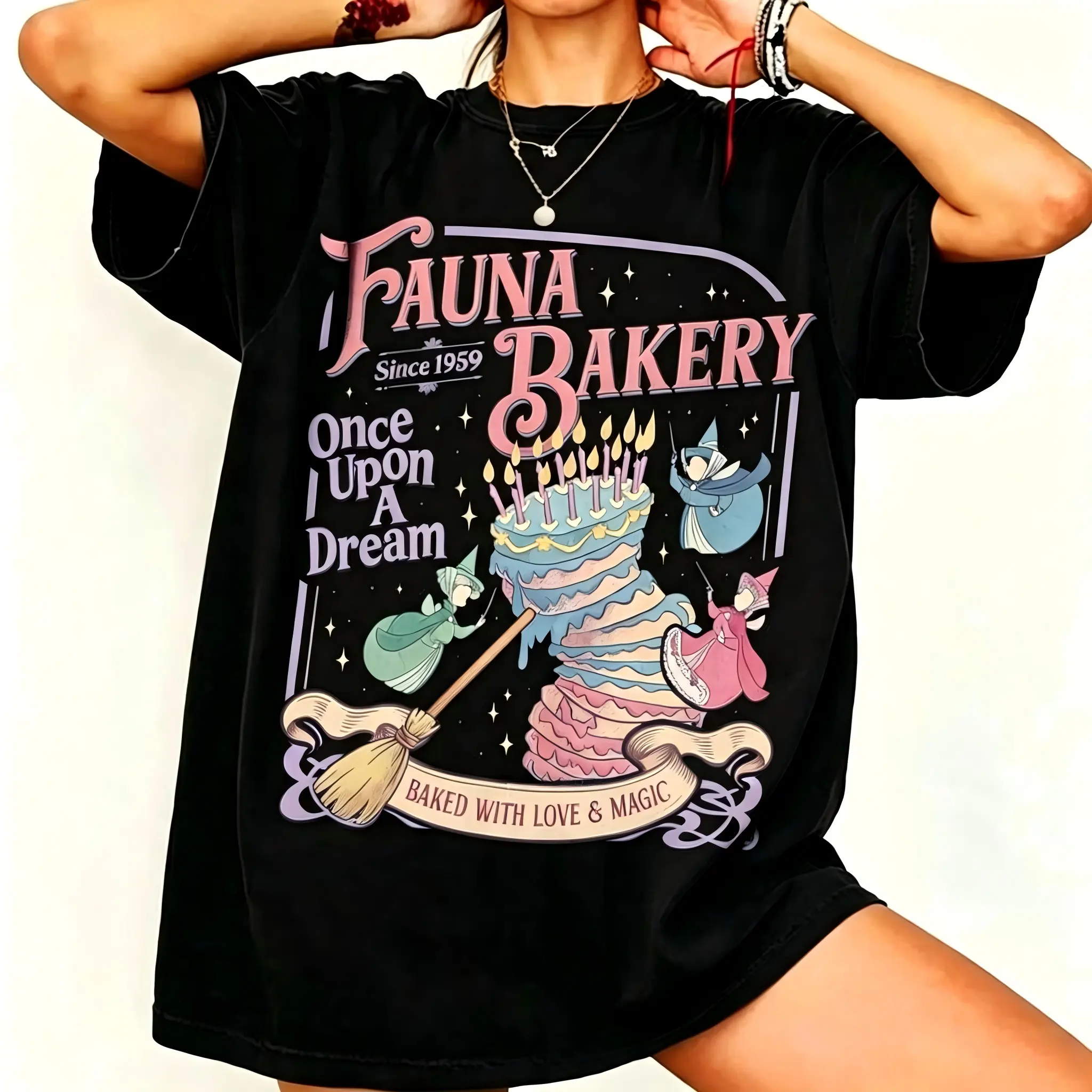 Women's Fairy Godmother Baking Cotton Short-Sleeve T-Shirt - Smooth, Essential, Comfortable Simple Top with Retro Princess Cake, Whimsical Trip, Cottagecore Vibes, Whimsical Clothes, Fairy Aesthetic, Casual Women's Wear, T Shirts For Women
