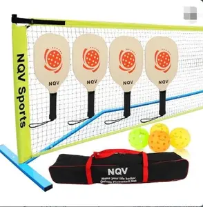 【Christmas gift 】NQV Sports Pickleball Set with Net - 4 Wood Paddles, 22FT Full Court Net, 4 Balls, Duffle Bag, 2 Chalks - Outdoor & Indoor Beginner Kit