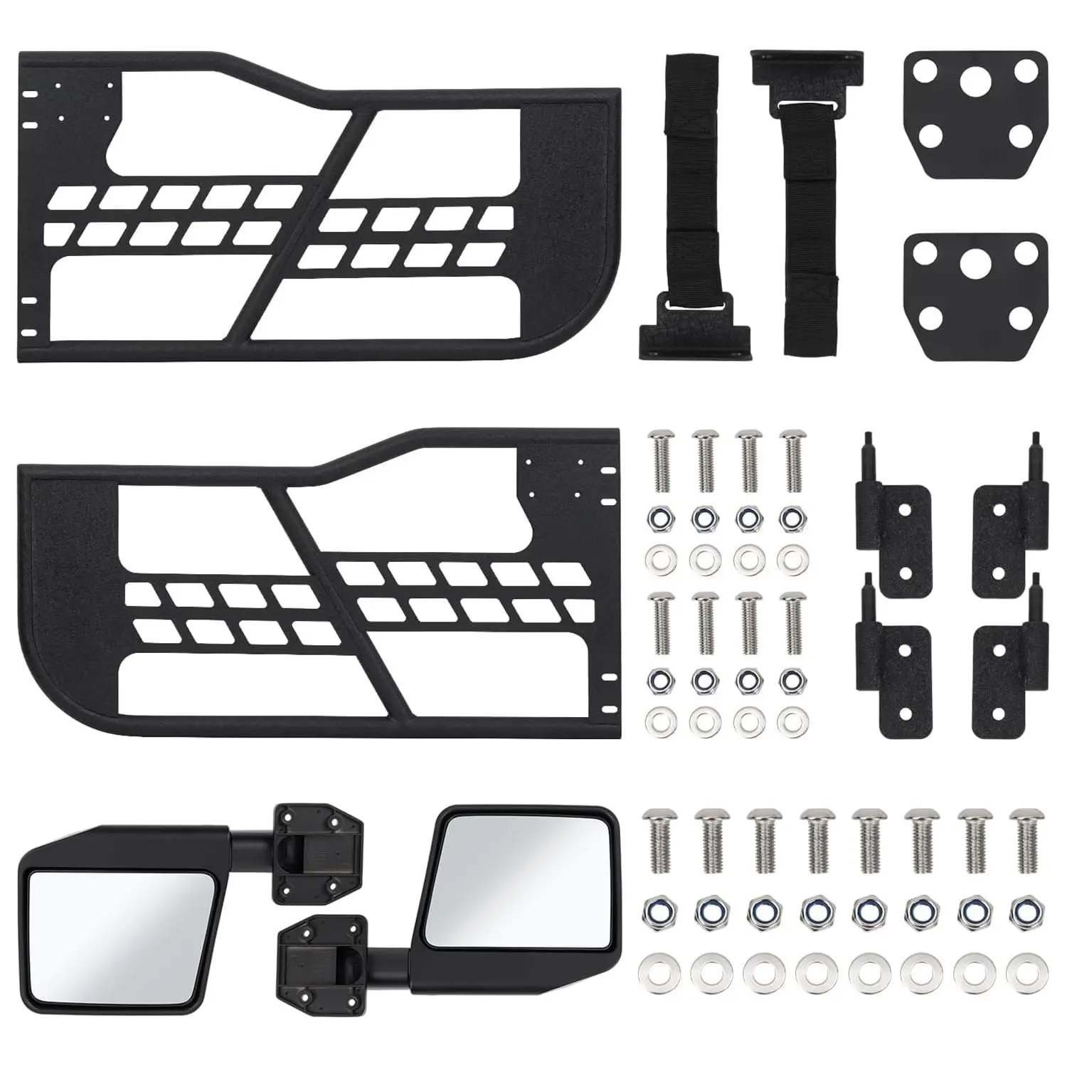 Half Tube Doors with Side View Mirrors for 1997-2006 Wrangler TJ, Set of 2 Steel Off-Road Trail Tubular Doors, No-Drill Installation, Heavy-Duty TJ Accessories (With Side View Mirrors)