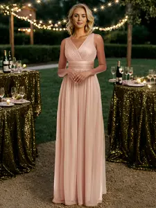 Ever-Pretty Valentine dress Sequin V-Neck Backless Maxi Dress - Flowy & Figure-Flattering for Wedding Guests and Formal Events - Green yellow  dress basque  waist  wedding  dress 07764