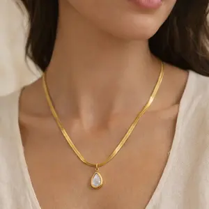 Moondrop Pendant Necklace for Women – Gold Plated Stainless Steel | Elegant Minimal Moon Drop Jewelry | 18 Inch