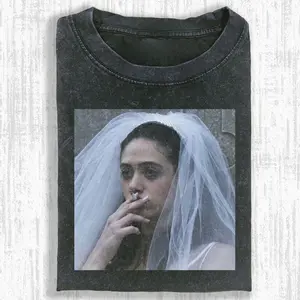 Fiona Gallagher Bride Smoking Vintage T-Shirt, Sad Girl Wedding Dress Cigarette Graphic Tee, Retro Shameless Tv Show Mood Aesthetic Streetwear Comfort, Emmy Rossum Shirt, Best Friend Gift