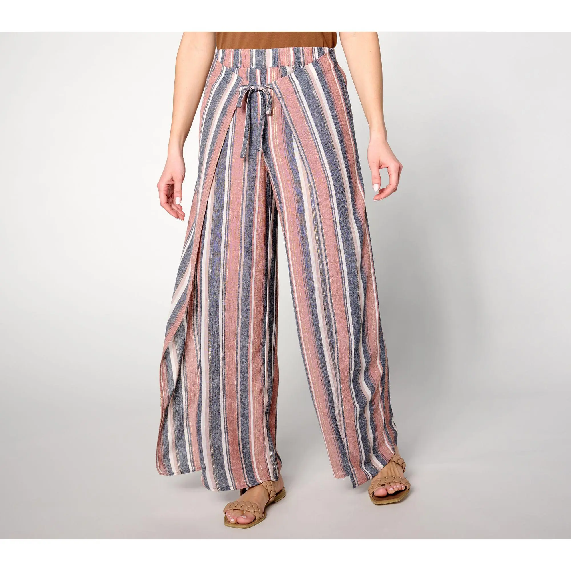 Susan Graver Soleil Regular Novelty Woven Tie Waist Pant