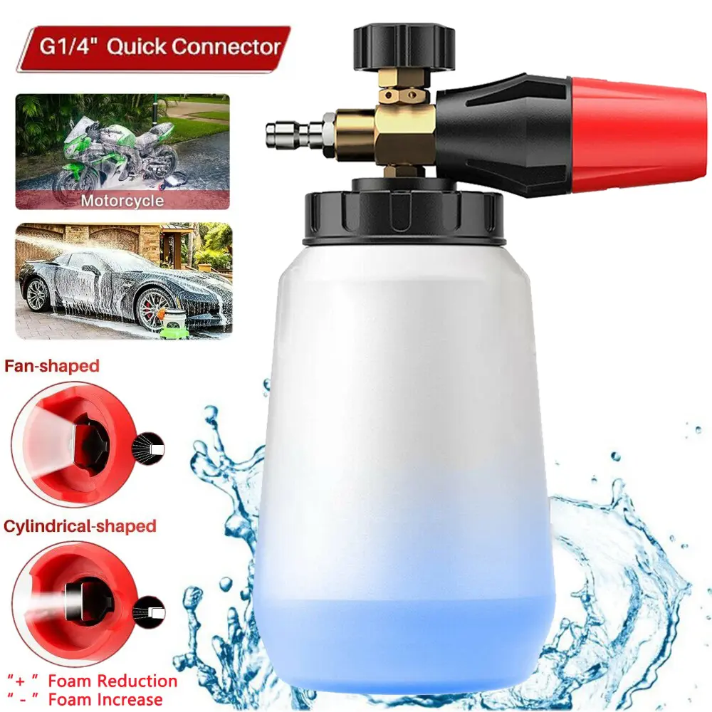 Foam Cannon for Pressure Washer (Wide Mouth) - Car Wash Snow Foam Cannon Lance Pressure Washer Soap Dispenser for Car Washing with Adjustable Thick Foam + 1/4 Quick Connector - Black