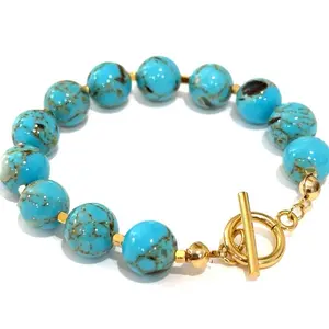 Marble Tuquoise Brazalete Bracelet with Stainless Steel Links and Decorative Beads