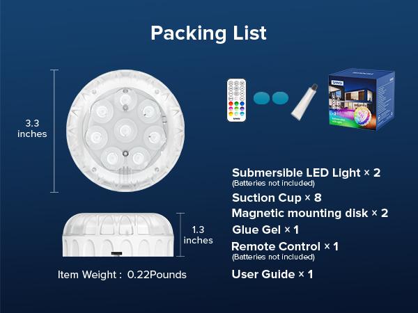 SANSI 8-Pack Submersible LED Pool Lights – RF Remote (200ft), Color-Changing Underwater Spotlights for Ponds, Showers & Inground Pools, Battery Charging, Waterproof with Glue, Magnets & Suction Cups– Perfect for Outdoorfun & Pool Decorations
