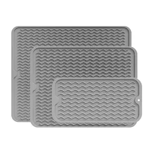 3-Piece Set Large/middle/small Drainage Mats, Kitchen Countertop Mat + Pot Pad + Cup Holder, Multi-Use Silicone Mat, Heat Resistant, Dish Drying Mat