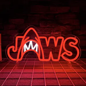 Red Shark LED Sign, Jaws word design, wall hanging decoration Neon Light Sign, USB-powered, a surprise birthday or Christmas gift for bedrooms, living rooms, game rooms, aquariums