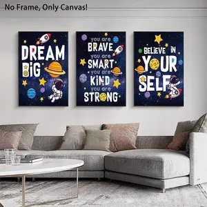 Space Themed Unframed Wall Art, Unframed Art Print, 3 Counts/set Modern Cartoon Canvas Painting without Frame, Wall Decor for Home Living Room Bedroom Office