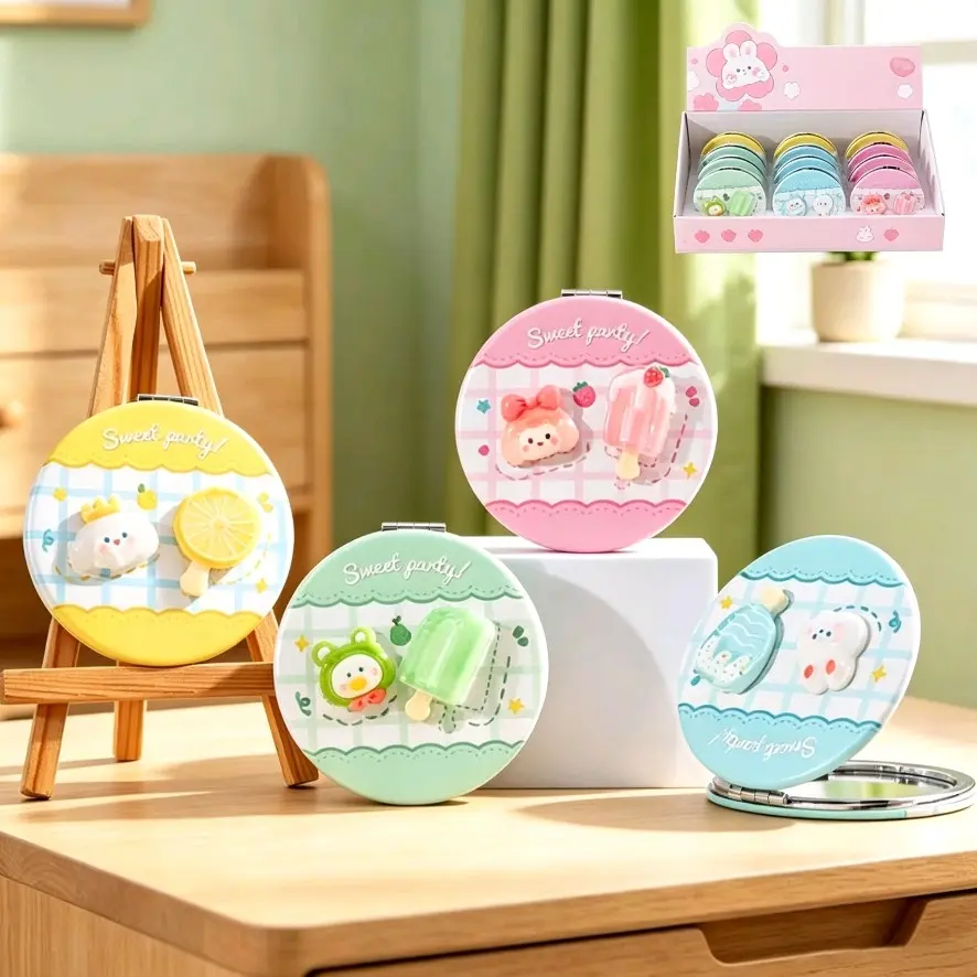 Cute Sweet Party Compact Makeup Mirror, 2X Magnifying Double Sided Foldable Mirror Kawaii Cartoon Pendant Pocket Mirror Portable Travel Cosmetic Mirror Keychain Gift for Girls