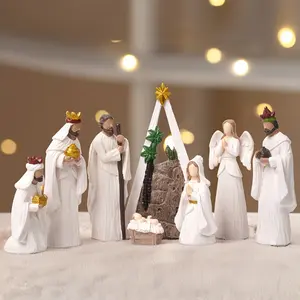 A Set of 8 Resin Figurines - Nativity Story of Jesus - Classic Religious Themed Desktop Statues for Home Decor - Ideal for Holiday Gifts Ornaments Room church easter egg