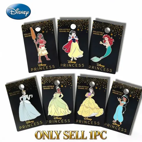 Disney Officially Licensed Enamel Princess Brooches, Charm, Belle Jasmine Ariel Collectible, Cute Gift for Women & Girls, Fashion Accessory, Brooch Pin Clip