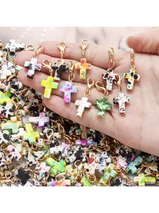 20Pcs Gold Mixed Cross Natural Stone Pendants with Lobster Clasps DIY Craft Keychain Accessories for Jewelry Making Aesthetic Jewelry Gift