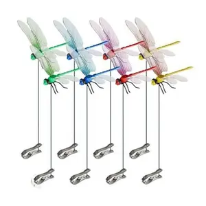 4/8/12Pcs Indoor & Outdoor Fake Dragonfly Rod Clip, Dragonfly Clip Bug Repellent, 3D Artificial Dragonfly Hat Clips, Simulated Patio Decor Gardening, Multicolor Waterproof, Easy Attachment Creative Home Accessories