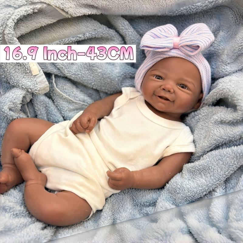 17 Inch Dark Skin Pascale&Vivienne Full Silicone Reborn Girl Doll Can Open Mouth Lifelike Artificial Painted Skin Handmade Flexible Waterproof Silicone Doll For Children