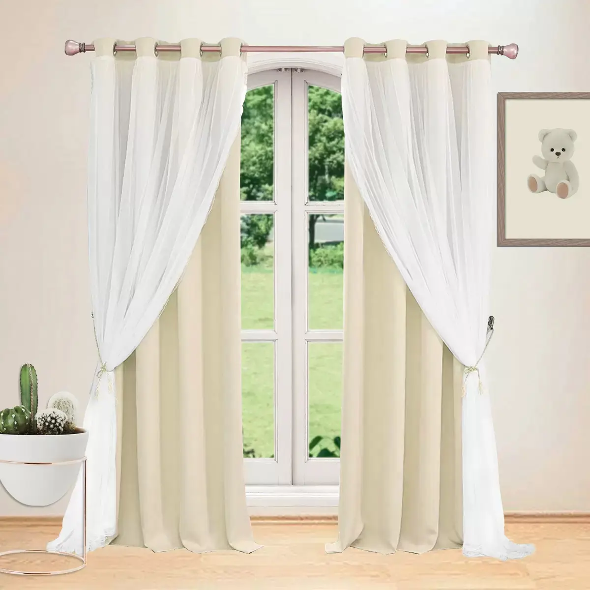 1pc Korean Princess Style Curtain Cloth Yarn Integrated Double-Layer Blackout Curtain Bedroom Living Room Window Curtains Drapes Available