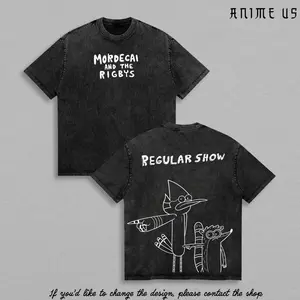 Regular Show Mordecai & Rigby Vintage Washed Shirt | Retro Cartoon Duo Graphic Tee | Oversized Acid Wash Unisex Streetwear | Y2K Heavy Cotton T-Shirt Fan Gift