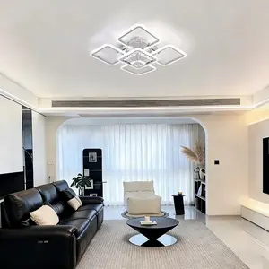 Modern Luxury LED Ceiling Light, Chrome Geometric Square Lamp, Adjustable 3000-6000k, Suitable for Living Room, Bedroom, Office