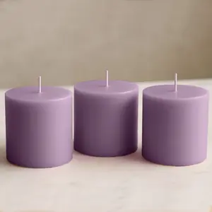 6-Pack Unscented Dripless Pillar Candles – 3"x3" Lavender Lilac Paraffin Wax with Smokeless Cotton Wicks, Clean & Long-Lasting 30-Hour Burn