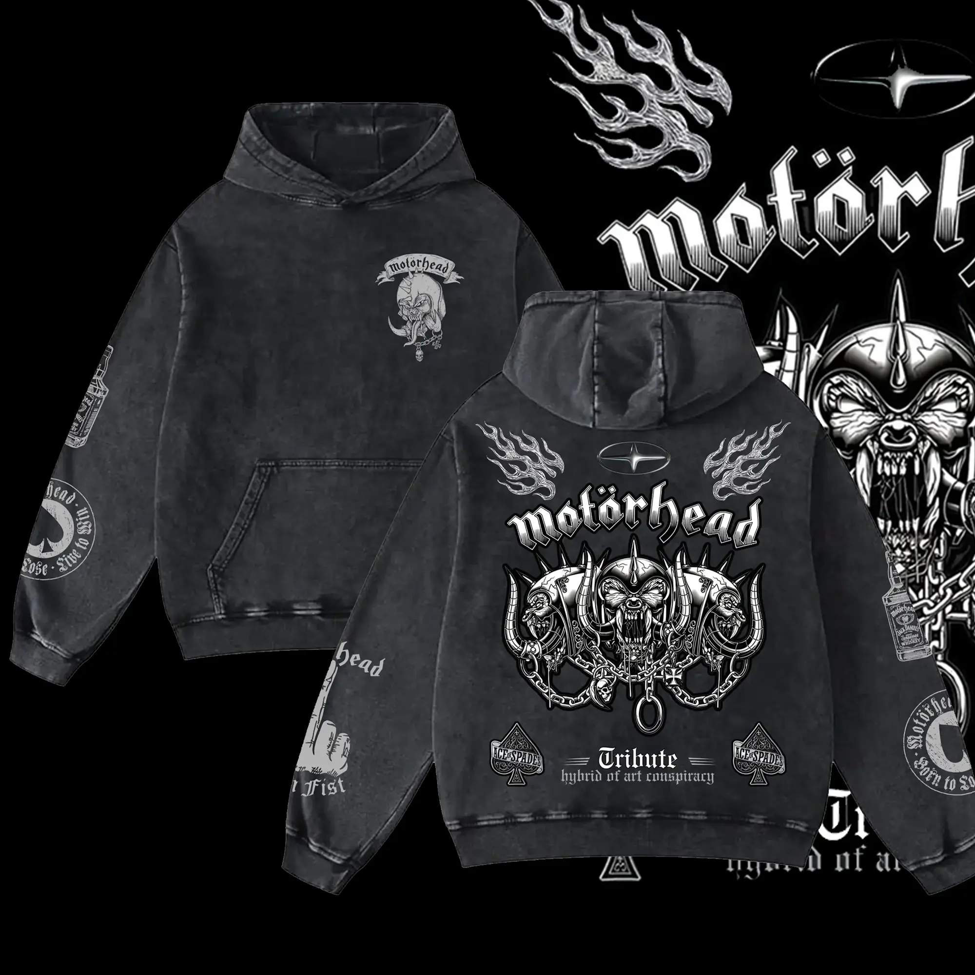[MetalStyle] Motorhead Ace of Spades Unisex 100% Heavyweight Cotton T-Shirt, Acid Washed Hoodie – Retro Y2K Heavy Metal rock Streetwear Top Classic Hoodie Tshirt, Rock Music Shirt, Alternative Streetwear Essential for Rock Lovers