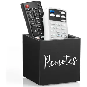Remote Control Holder, Wood TV Remote Holder, Remote Storage Caddy, Remote Control Organizer (Black, 1 Slot)