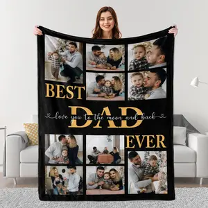 Best Dad Ever Gifts for Dad, Custom Blanket Gifts for Dad with Photos, Personalized Dad Picture Blankets Birthday Gifts for Dad from Daughter Son.