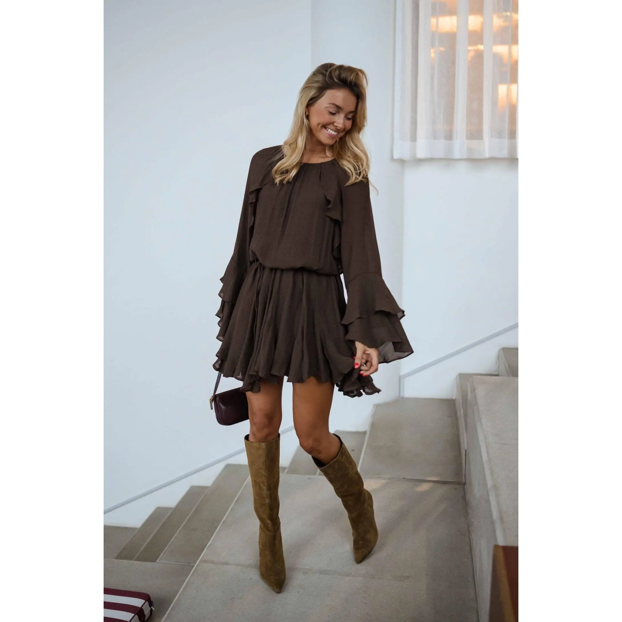 Chocolate Audrina Dress, Polyester, Long Sleeve - TikTok Shop