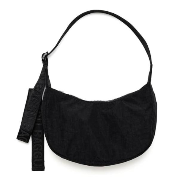 BAGGU Medium Nylon Crescent Bag - Black, Durable & Versatile, Crescent Shape, Ideal for Everyday Use, Shopping, or Travel