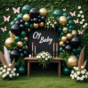 123PCS Forest Theme Balloon Arch Garland Kit,Black Green Gold Balloon Party Wreath Arch Set Dark Green Gold Balloon Forest Green Black Balloon Green Metal Gold Balloon Arch Set Suitable For Shower Jungle Birthday Christmas Party Decoration,Christmas