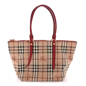 Pre-owned BURBERRY Leather Shoulder Bags Haymarket Check Small Salisbury Tote Military Red