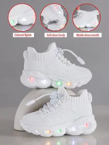 New Children's and Teenagers' Infant Casual Fashion Shockproof Wear-resistant Cool Glowing LED Light Sole Lightweight Breathable Low-top Mesh with Quick Lacing Outdoor Indoor Walking Running Learning Step Sports Leisure Running Shoes