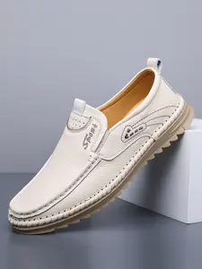 Hand Sewn Men Loafers Solid Color Flat Heel Comfortable  Breathable Casual Walking Shoes Driving Shoes