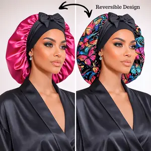 Prince Hair Company Cute Satin Hair Bonnet That Stays On All Night Adjustable Handmade Charmeuse Silk Satin Sleep Cap for Ultimate Hair Protection - Graffiti Butterfly