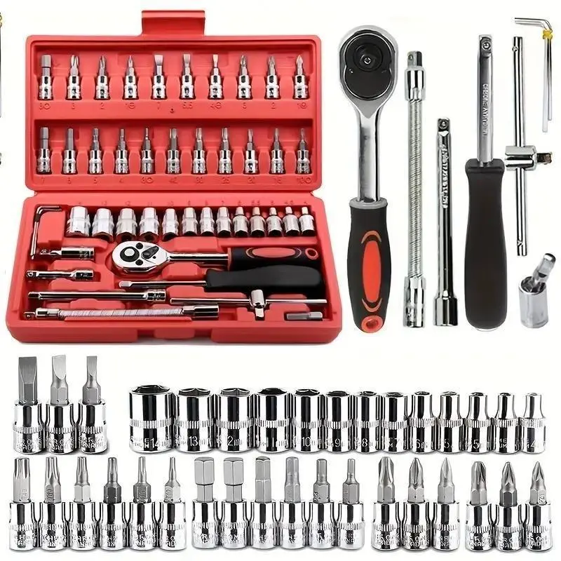 46PCS Socket Wrench Set, Metric 8-19mm, 3/8" Drive CR-V Steel Quick-Release Ratchet Bit Kit, Rust-Proof, Storage Case - Tools for Mechanics, Father's Day Gift for Dad, Auto Repair & Home Use, Ratcheting Wrench Set, Drive Socket Set