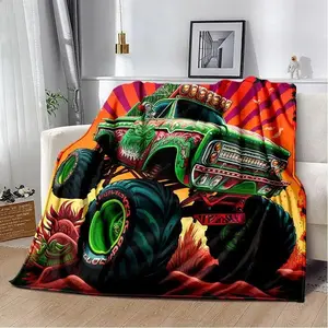 Monster Jam Monster Truck Cartoon Flannel Blanket - Super Soft Kids' Throw, Cozy Multi-Purpose for Sofa, Bed - Skin-Gentle, Warm Holiday Gift