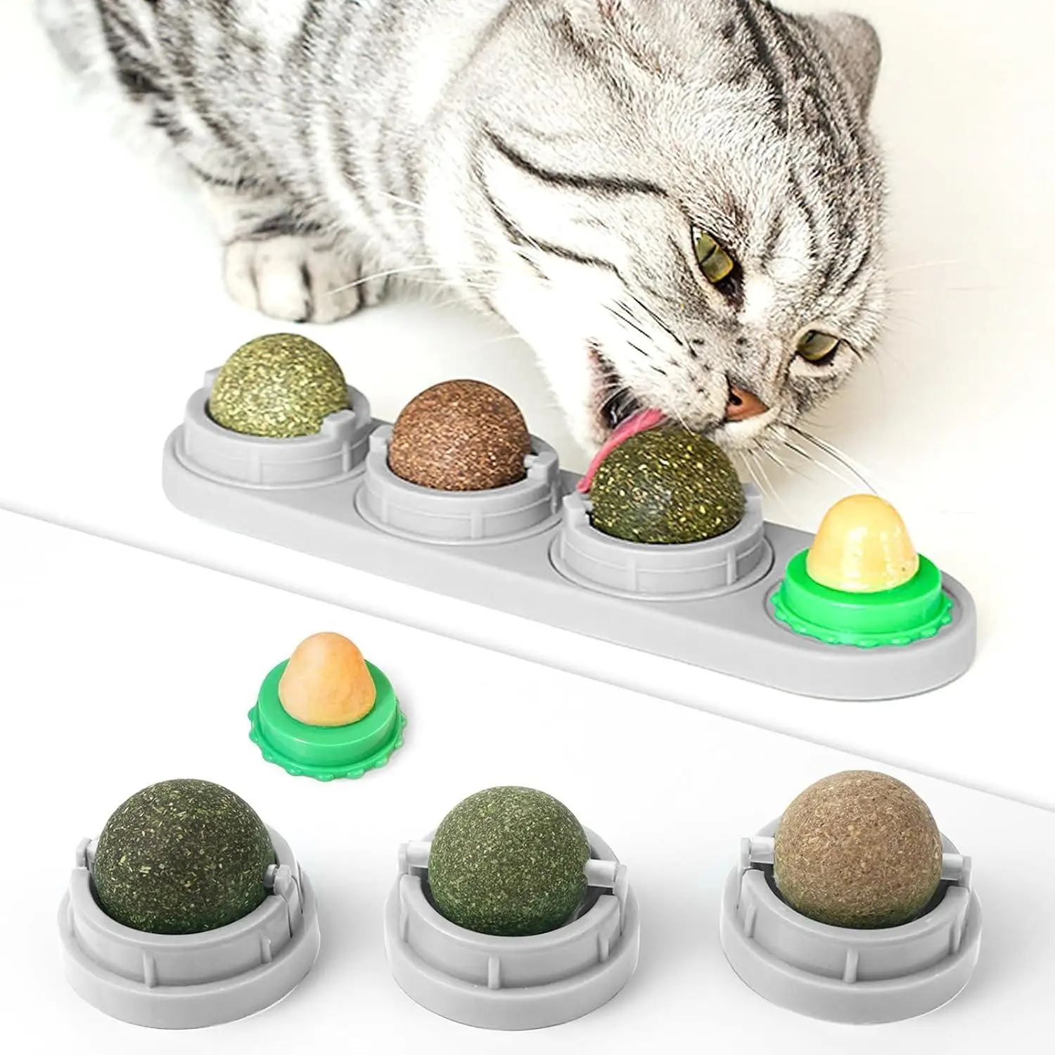 4 Catnip Ball, Extra Cat Energy Ball, Edible Cats Lick Kitten Chew, Teeth Cleaning Dental Wall Treats, Concentrated Flavor for All Breeds