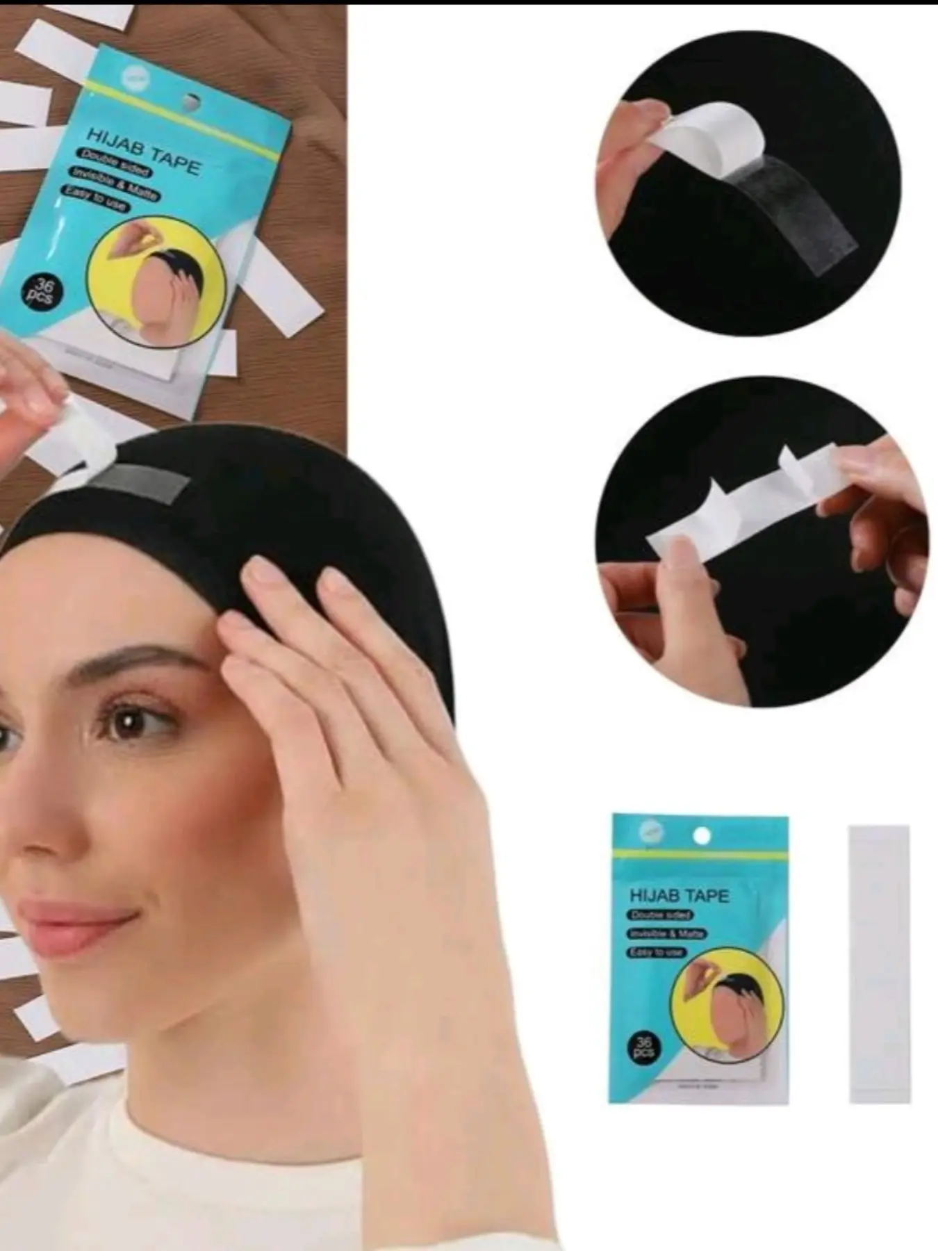 36 Double-Sided Headscarf Tapes for All-Day Use, Adhesion, No Pin Needed for Secure Fit, Residue-Free Removal, Easy to Apply, No Pins Required, Hijab