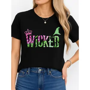 Wicked Printed Crop Top Black Halloween Party Wear Personalized Unisex Women's Top Summer Comfortable Breathable Short Sleeve T Shirt Suitable For All Outfits Made In Usa