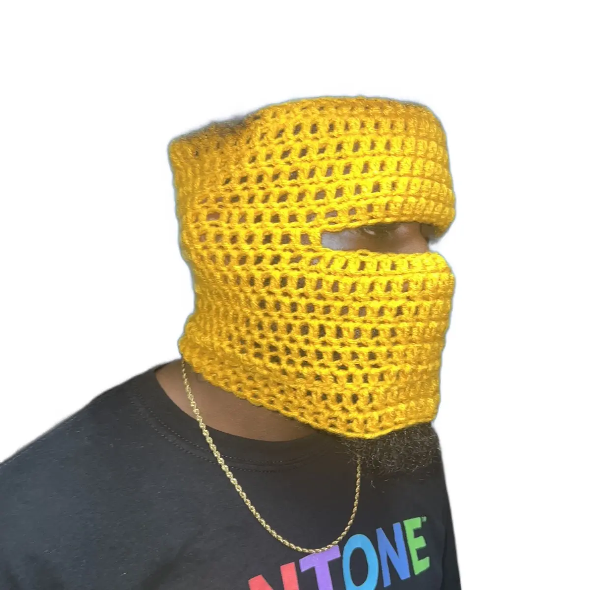 Gold Crochet Tube Balaclava / Ski Mask