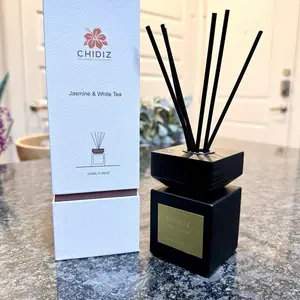 CHIDIZ Jasmine & White Tea Reed Diffuser, 3.38Oz Premium Naturally Derived Essential Oil Aromatherapy Diffuser Sticks for Adults, Eco-Friendly Long-Lasting Indoor All Seasons Odour Control Home Fragrance Gift