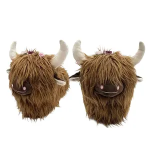 Boho Highland Cow Slippers, Floral Crown & Horn Design, Dreamy Style, Women's Comfortable Home Shoes, Perfect for Casual Wear